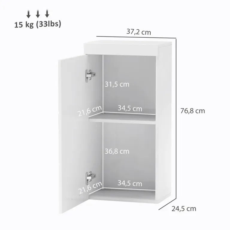 Väggskåp Badrumsskåp med Dörr Vit 37,2 x 24,5 x 76,8 cm