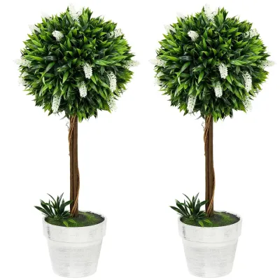 Konstgjord Växt Lavendel Set 2 Krukväxter Lila 60 cm, Vit
