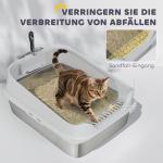 Kattlåda i Rostfritt Stål med Hög Kant Grå Metall för Katter Upp till 7 kg Hygienisk och Luktfri Öppen Toalett med Spade Hållbar och Lättstädad 60 cm