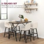5-delat Barset med 4 Stolar, Knappsydd, Tjock Klädsel, Linnelook, Beige