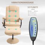 Elektrisk Massagestol med Pall, Bekväm TV-Fåtölj med Liggfunktion och Värme, Mjukt Konstläder för Avkoppling, Krämvit, 77 x 84 x 95 cm