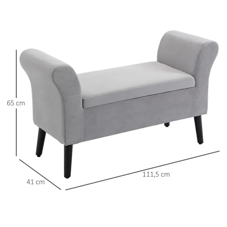 Sittbänk i Sammet med Armstöd Ljusgrå 111,5 x 41 x 65 cm