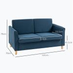 Soffa Loveseat Blå av Tyg med Linnelook och Trä för Vardagsrum 2-Sits Stoppad Soffa i Modern Stil Bekväm Sittplats