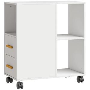 Skrivarställ Rullbar Vit Träkomposit för Kontor och Arkivering Justerbar Hylla med Hjul Platsbesparande 60x30x65 cm