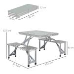 Campingbord Fällbord med 4 Stolar Grå av Aluminium för Camping och Trädgård Lätt Multifunktionellt Bord för 4 Personer 85,5 x 135 cm