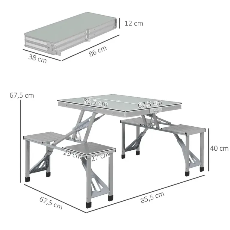 Campingbord Fällbord 4 Stolar Grå 85,5 x 135 cm