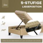 Solsäng i Konstrotting med Dyna, Justerbar Solstol i 5 Lägen, Väderbeständig Design för Avkoppling i Trädgården, Khaki, 72 x 198 x 30 cm