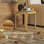 Runt Sidobord i Polyrattan, Soffbord med Glasbordsskiva, Gul, Ø50 cm