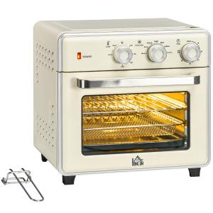 Minugn med Varmluft 20L, Kompakt Bordsugn med Pizzasten, Mångsidig Ugn med Timer och Tillbehör, Gräddvit, 1400 W