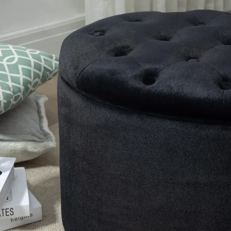 Oval Sittbänk med Förvaring i Sammet Svart