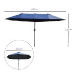 Ovalt Dubbelparasoll med Vev, Extra Stort Solskydd för Terrass och Trädgård, Stabil Konstruktion för Maximal Skugga, Blå, 460 x 270 x 240 cm