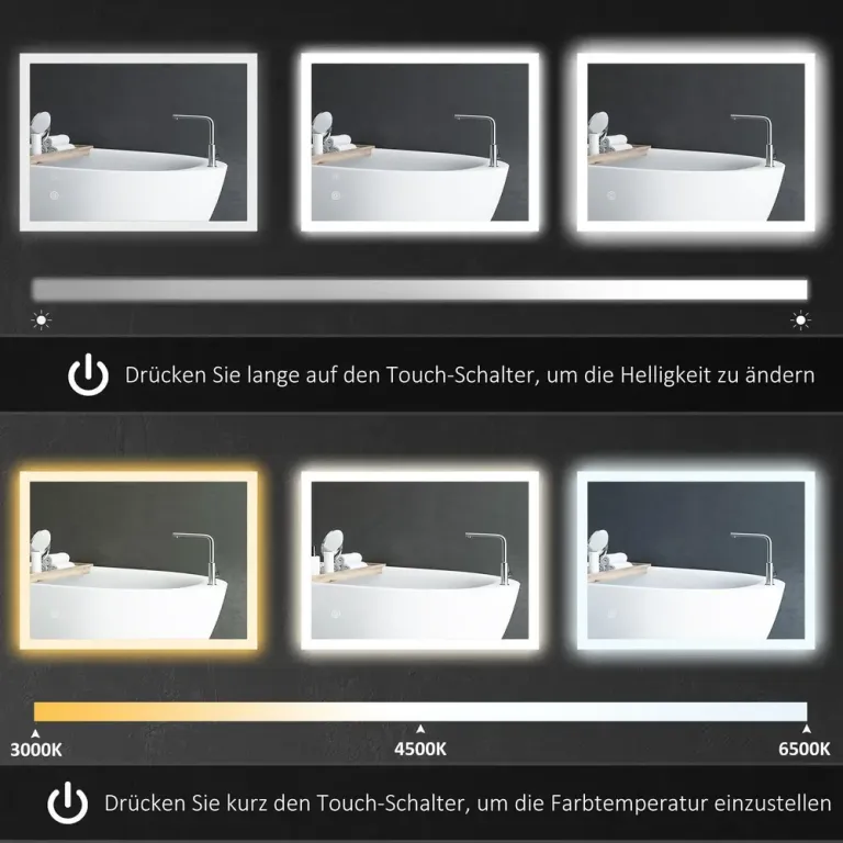 LED-Badrumsspegel Bakgrundsbelyst Pekfunktion 80 x 60 cm
