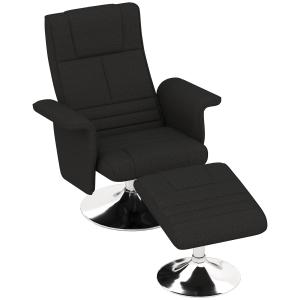 Relaxstol Liggfåtölj Roterande Massagestol med Fotpall Svart av Linnelook och Stål för Vardagsrum Elektrisk TV-Stol med Fjärrkontroll