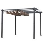 Pergola med Skjutbart Tak Modern Trädgårdspaviljong Aluminiumram Justerbart Solskydd Mörkgrå Brun 3 X 3 X 2,23 M