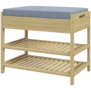 Skobänk Skoställ Natur av Bambu för Hall 2-Våningsbänk med Låda för 4 Par Skor Praktisk Förvaring 55 x 35 x 46 cm