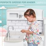 Leksakskök Barnkök Vit av Plast för Barn 3-8 År Lekkök med Vattendispenser och Mikrovågsugn