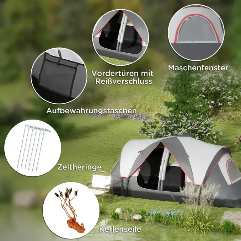 Campingtält Tunneltält för 8 Personer Grå av Polyester