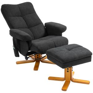 Massagestol med Liggfunktion, Fotpall och 145° Lutning, Polyester, Svart, 80 x 86 x 99 cm