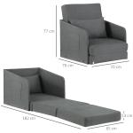 Bäddfåtölj med Tvättbart Överdrag Enkelsoffa som Bäddas ut till Säng Inkluderar Kudde och Sidofickor Grå 70 X 76 X 77 Cm
