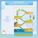 Hamsterbur Smådjursbur Ljusblå av Metall och Plast för Dvärghamstrar 6 Våningar med Rör och Tunnlar 58 x 36 x 81 cm