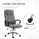 Ergonomisk Kontorsstol med Vippfunktion, Höj- och Sänkbar Skrivbordsstol i Tyg, Bekväm Arbetsstol för Hemmakontor, Grå, 110-119 cm