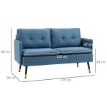 Soffa Loveseat Mörkblå av Tyg och Stål för Vardagsrum och Sovrum 2-Sits Stoppad Soffa med Tjock Dyna Modern Design