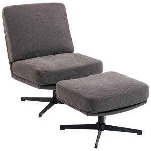Fåtölj med Fotpall Roterbar Mörkgrå Linnetyg för Vardagsrum Loungestol med Mjuk Stoppning och Modern Design Bekväm Vila