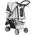 Hundvagn Husdjursvagn Buggy Grå Polyester för Hundar och Katter Mångsidig Hopfällbar och Lättmanövrerad