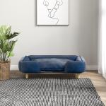 Hundsäng Hundsoffa Mörkblå av Polyester och Trä för Hundar Hundkorg med Träben Bekväm Sovplats Modern Design 96 x 66 x 24 cm