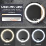 Kleankin Badrumsspegel LED Spegel Silver av Glas för Modernt Badrum Rund Spegel med Touchfunktion och Anti-Fog Ø 50 cm