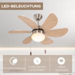 Takfläkt Taklampa Bok av Trä och Metall för Vardagsrum och Sovrum 6 Vändbara Blad med LED Belysning Tyst Gång 16 W