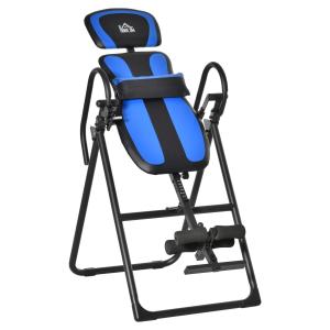 Hopfällbar Inversionsbänk, Ergonomisk Ryggbänk med Justerbart Stöd, Effektiv Ryggsträckare för Hemmafitness, Svart/Blå, 132 x 71 x 145 cm