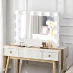 Hollywoodspegel Sminkspegel Vit av Glas och Metall för Sovrum med Belysning 12 Dimbara LED Lampor och Touchknapp Minnesfunktion 80 x 60 cm