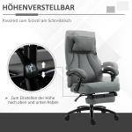 Kontorsstol med Massagefunktion och Fotstöd, Höj- och Sänkbar Chefsstol, Ergonomisk Snurrstol, Linnelook, Grå, 64 x 74 x 109–117 cm