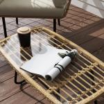 Trädgårdsbord Sidobord med Glasskiva Natur av Polyrattan ve Glas för Balkong ve Terrass Rektangulärt Uteplatsbord 90 x 50 x 45 cm