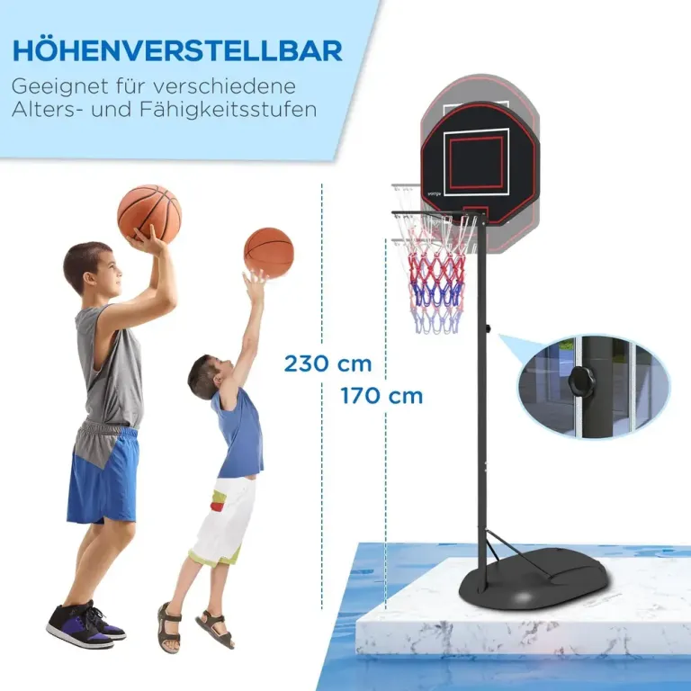 Basketkorg Basketstativ Svart av Stål 221-282 cm