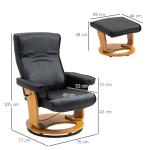 Relaxstol TV-stol Svart av Konstläder och Metall för Optimal Komfort och Avkoppling Vridbar med Liggfunktion upp till 150 kg inklusive Ottoman