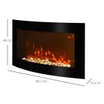 Elkamin Stabil Svart för Väggmontering med LED-Flamma Timer Fjärrkontroll och Justerbar Termostat 1000/2000 W för Hemmet 89,2 cm