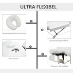 Hopfällbar Massagebänk Vit av Plast och Aluminium för Salong och Spa Höj och Sänkbar med Kudde Bärbar Design 215 x 60 x 61-84 cm