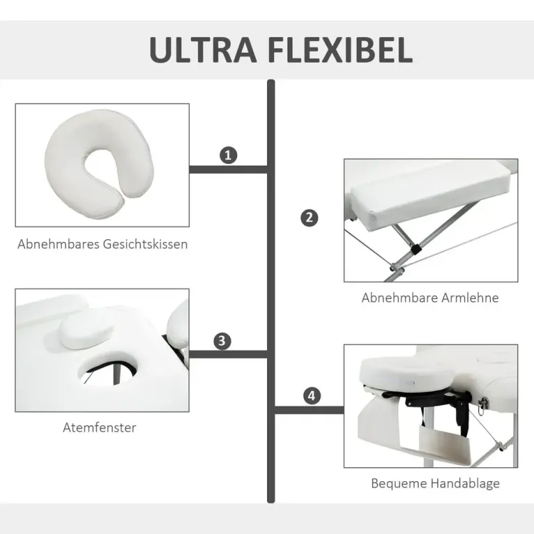 Hopfällbar Massagebänk i Aluminium, Vit