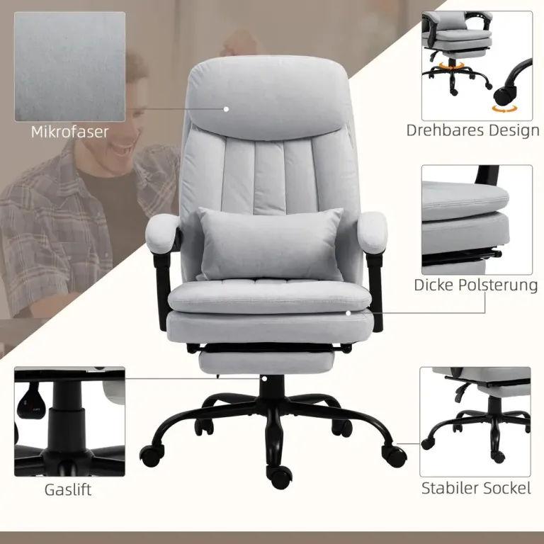Kontorsstol Massagestol Grå av Tyg och Metall Ergonomisk