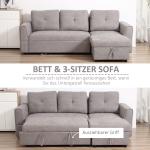 3-sits Bäddsoffa med Schäslong, Stoppad Soffa med Sängfunktion, Grå