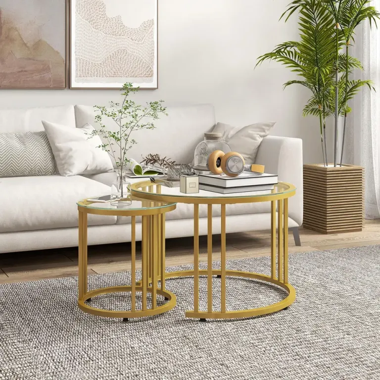 Sidobordsset 2 Kapsbord Kolstål Glasskiva Guld 42 cm
