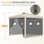 Hopfällbart Lusthus, Justerbar Höjd, Nätgardiner, Bärväska, Metallram, Beige, 3 x 3 x 3 m