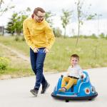 Barnbil Elbil 12V Stötfångare med Fjärrkontroll Blå av Plast för Barn 3-5 År Fordon med Musik och Ljus 360° Rotation 1,5-3 km/h
