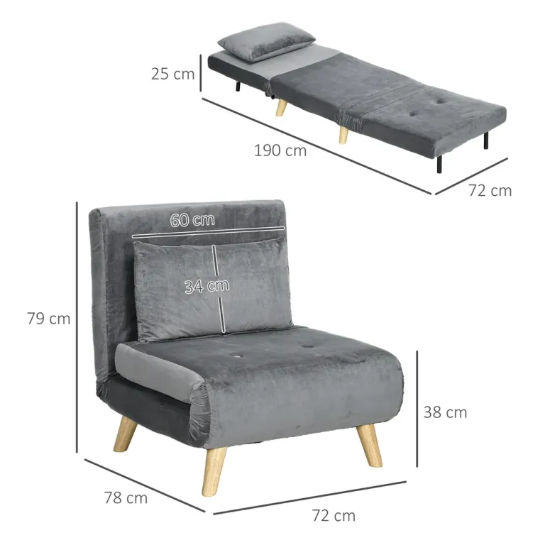 Sovstol Hopfällbar Stol Grå av Tyg med Sammetslook