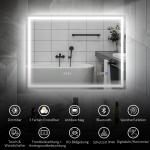 Badrumsspegel med LED-belysning och Anti-beslagsdyna samt 3 Färger och Klocka Ergonomisk och Elegant Silver Glas 600 x 800 mm