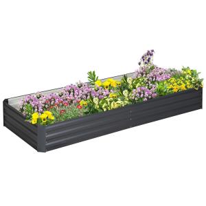 Upphöjd Bädd Odlingslåda Grå av Stål för Trädgård och Balkong Växtlåda för Blommor och Örter Robust Trädgårdsbädd 241 x 90,5 x 30 cm