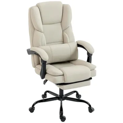 Kontorsstol med Fotstöd Beige Konstläder för Hemmakontor