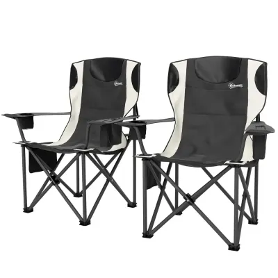 Hopfällbara Campingstolar 2-Pack med Kylväska, Svart